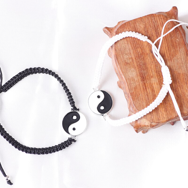 Mode Paar Armband 2 Delige Set Van Retro Zwart En Wit Gevlochten Touw Beste Vriend Hand Ketting Bff Vriendschap Sieraden