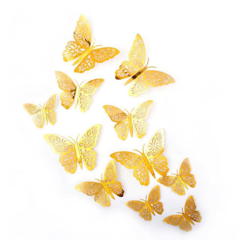 Set van 12 stuks 3d muurstickers vlinder hol papier zilver voor koelkastdecoratie goud gratis stickers feest bruiloft  i2 x 2