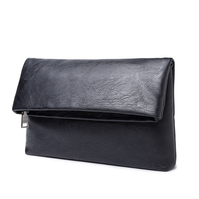 Bolso de mano de cuero negro para hombre, cartera de negocios, sencillo, de gran capacidad, plegable: Black Small