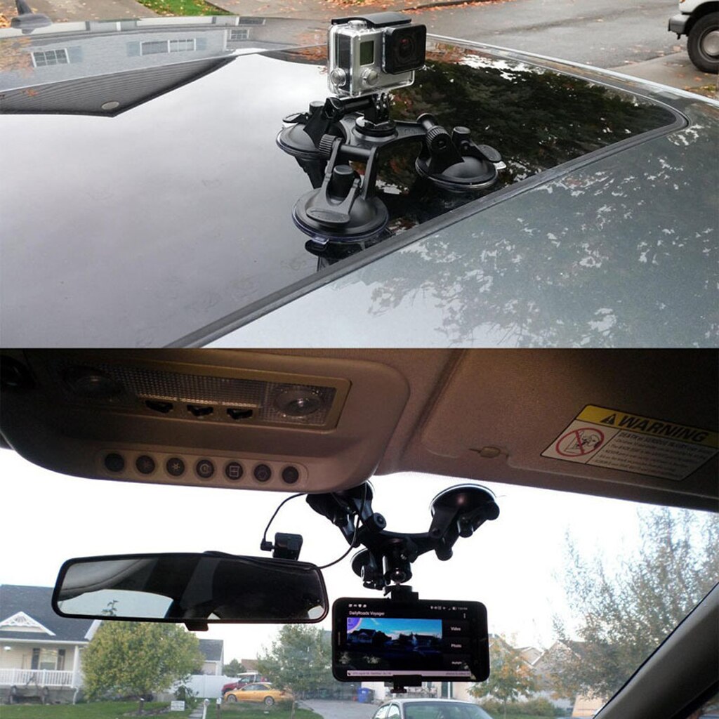 Bola giratoria cabeza montaje Triple tonto ventosa soporte para Gopro hero 5 4 3 + SJCAM SJ6000 Cámara de Acción