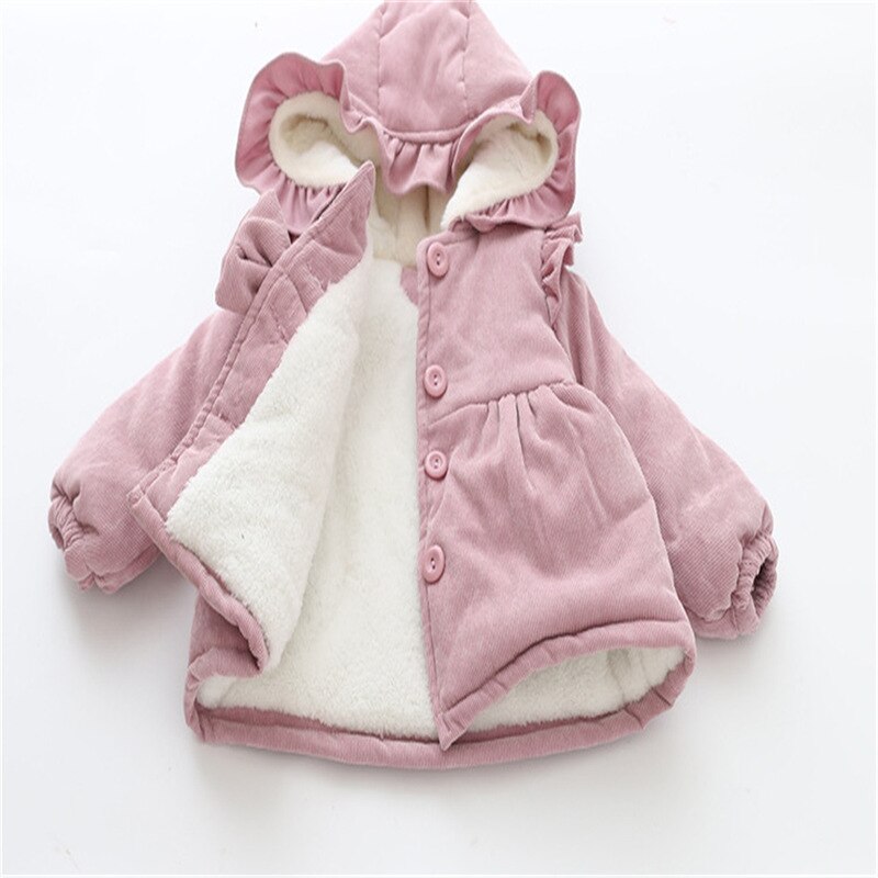 Winter Baby Mädchen Mantel Rüschen Rosa Mit Kapuze Jacke Plus Samt Verdicken Warme Jacke freundlicher Lamm Kaschmir Oberbekleidung Mäntel