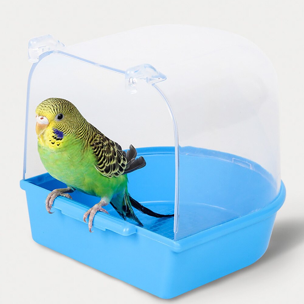 Bird Bath Transparent Window Small Parrot Cage Accessories Hanging Shower Bathtub Large Water Food Holder Parakeet Perch Toys