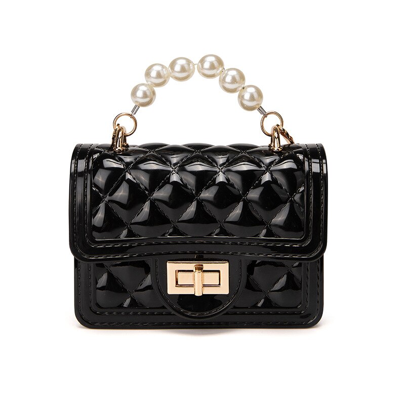 Mini borse e borsette da donna borse a tracolla in gelatina di PVC per donna portafoglio con monete borse a catena per feste da ragazza Tote: black pearl