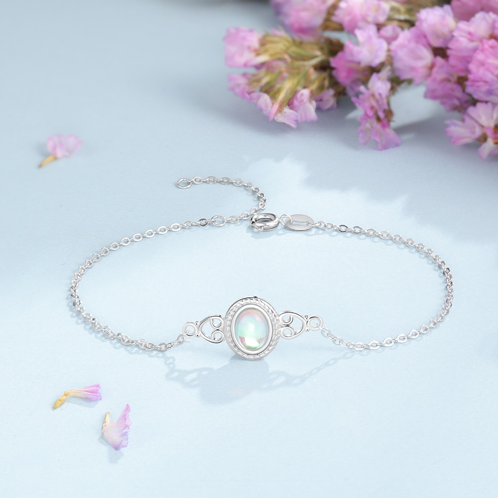 Sorte 925 de Prata Ajustável Cadeia Pulseira para As Mulheres Rainbow Moonstone Pulseiras & Bangles Jóias Finas (Hub Lam Fong)