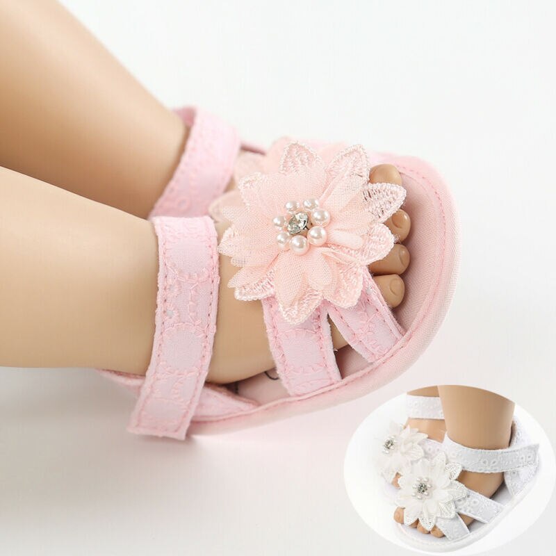 Baby Mädchen Bogen Perle Sandalen Flache Fersen Kleinkind freundlicher Sommer Party Hochzeit Blume Perlen Sandalen Schuhe