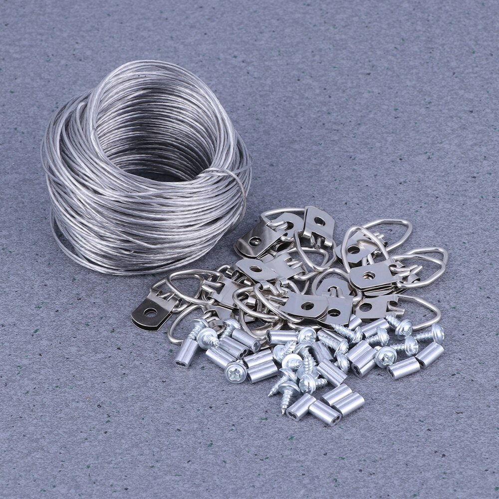 30.5M Rubberized Wire Rope and 20sets Photo Frame Hanging Hooks Kit Picture Hangers Picture Hanging Wire Set