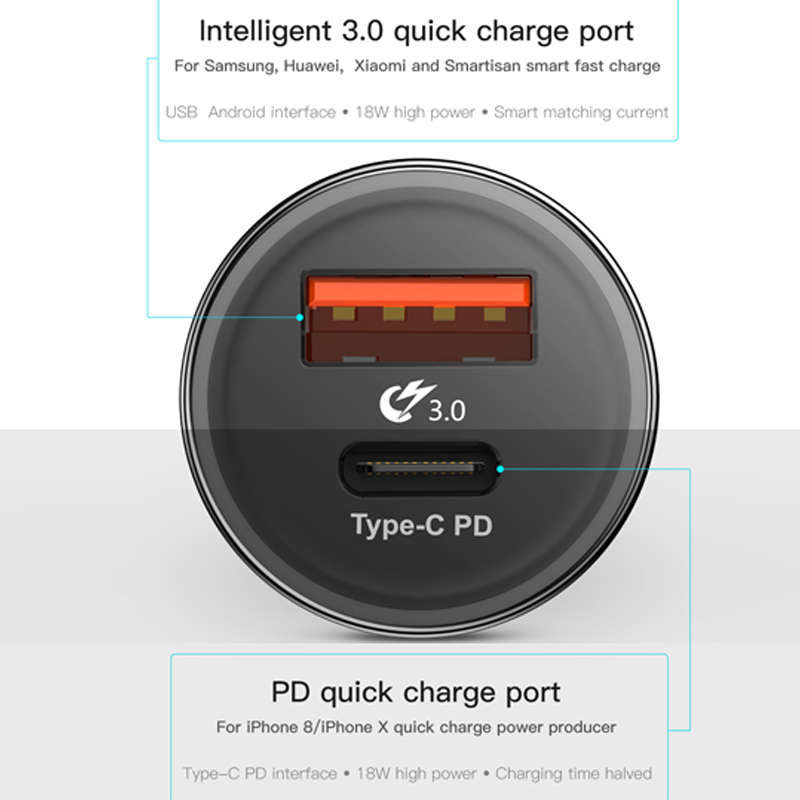 Baseus Auto Telefon Ladegerät USB schnell aufladen für iPhone X 8 8P Huawei Schnelle Ladegerät Adapter Buchse 36W typ-C PD Auto Auto Ladung