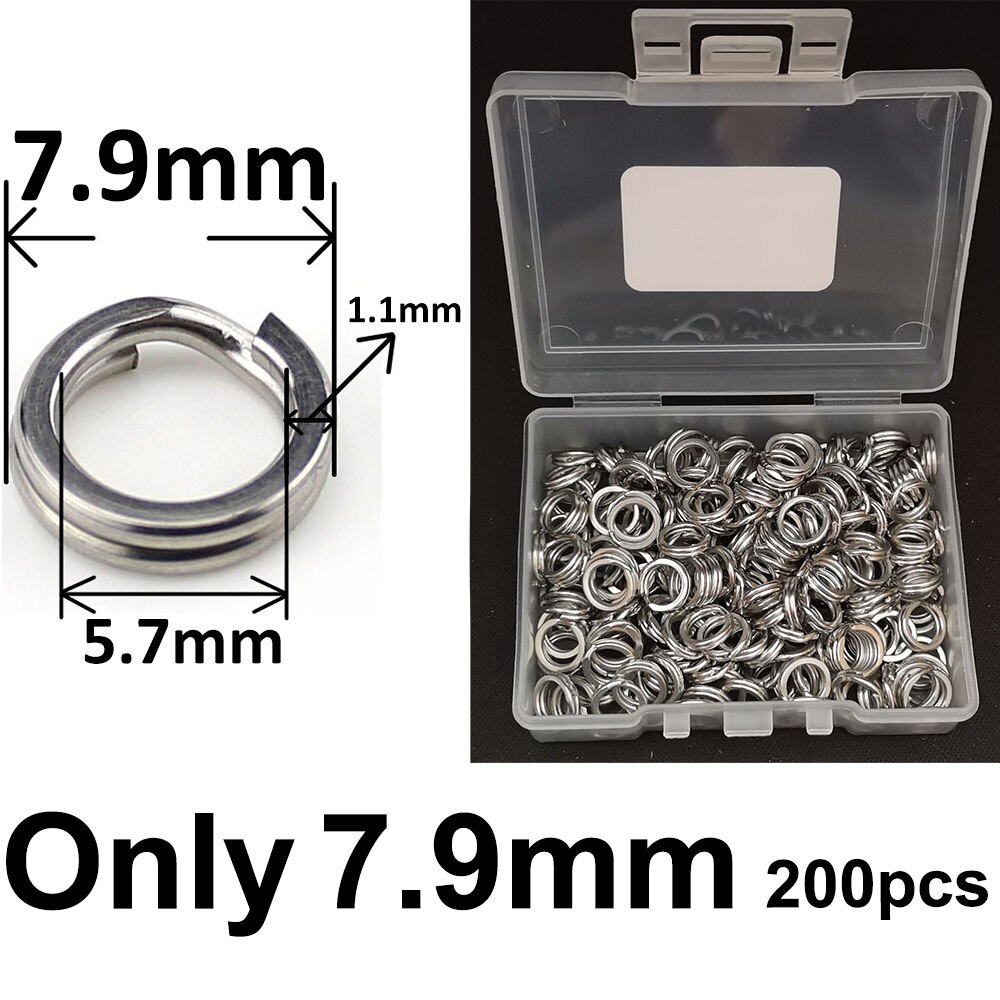 Anneau fendu en acier inoxydable avec boîte, anneau ovale, connecteur à Double anneau robuste, accessoires de pêche pour leurre à crochet, 200 pièces: only 7.9mm