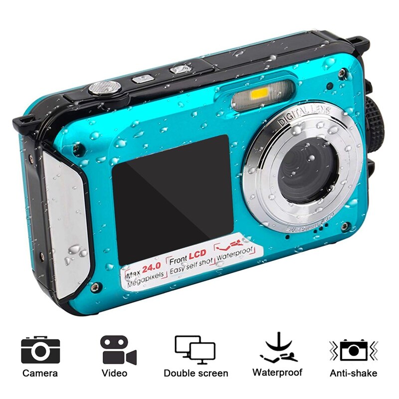 Undervands kamera 24.0mp vandtæt digitalkamera fuld  hd 1080p selvudløser dual-sn videooptagelse vandtæt kamera til sn