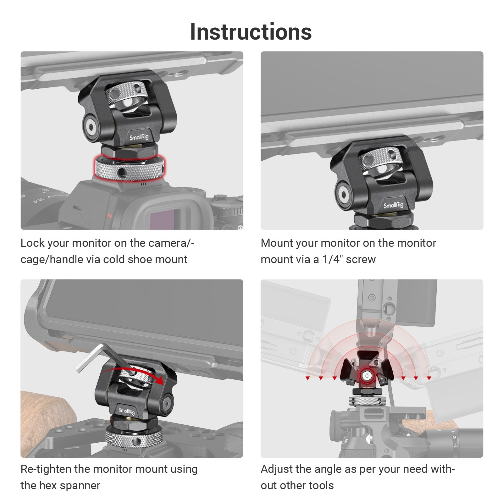 Smallrig Dslr Camera Verstelbare Camera Monitor Houder Swivel En Tilt Verstelbare Monitor Mount Met Arri-Stijl Mount 2903