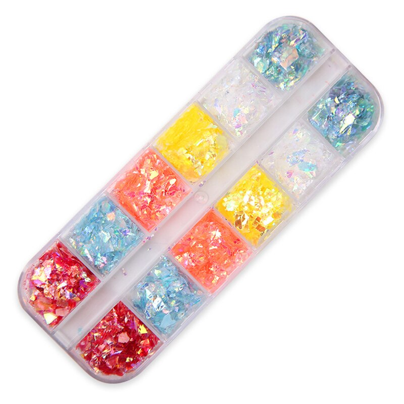 3D Vlokken Plakjes Zachte Aardewerk Nail Glitters Art Decorations Nail 12 Grid Box Nail Decoratie Gemengde Sequin Set Ster En maan: 03