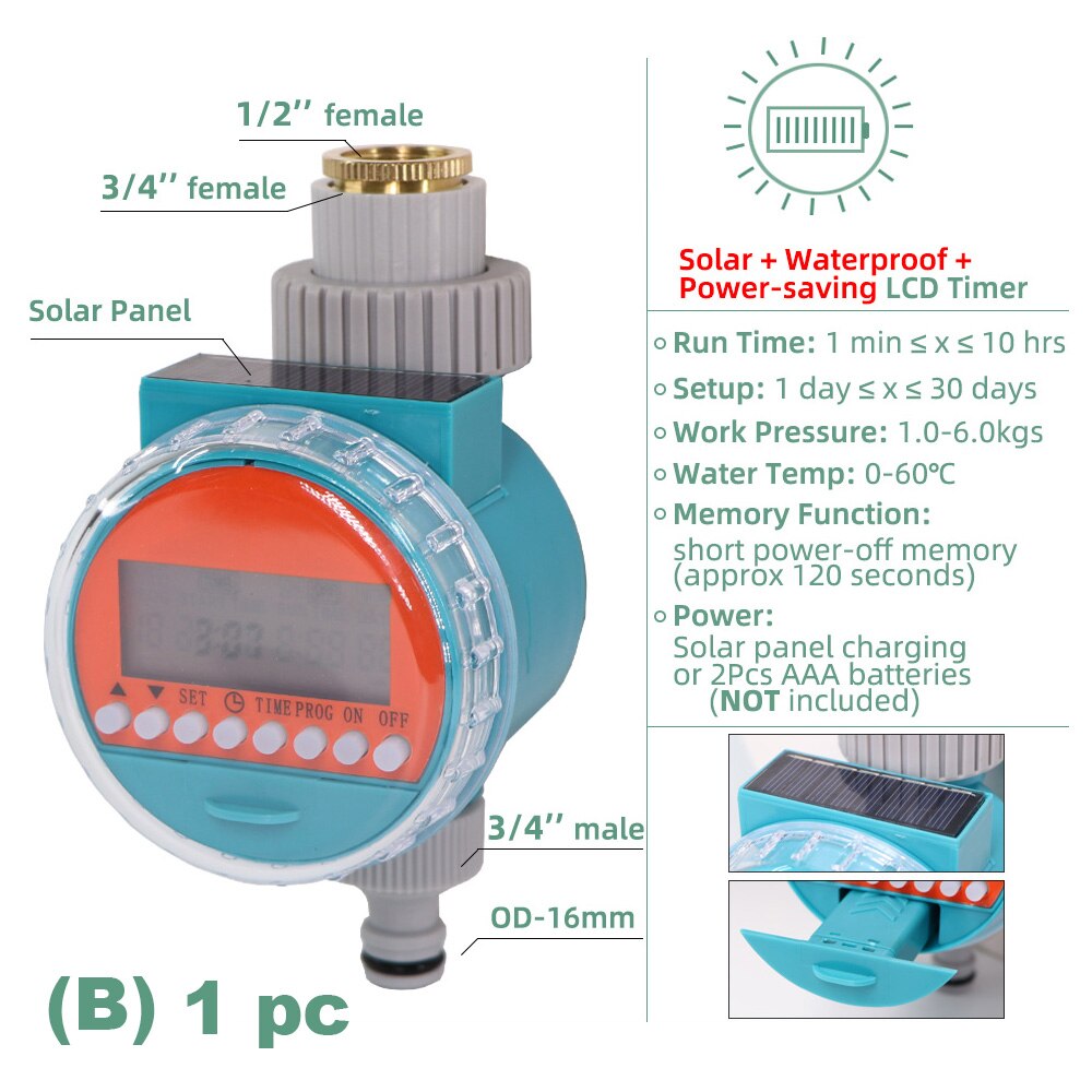 1pc Garden Watering Timer Electronic Automatic Irrigation System Rain Sensor LCD Display Solar Controller Greenhouse Timing Tool: B