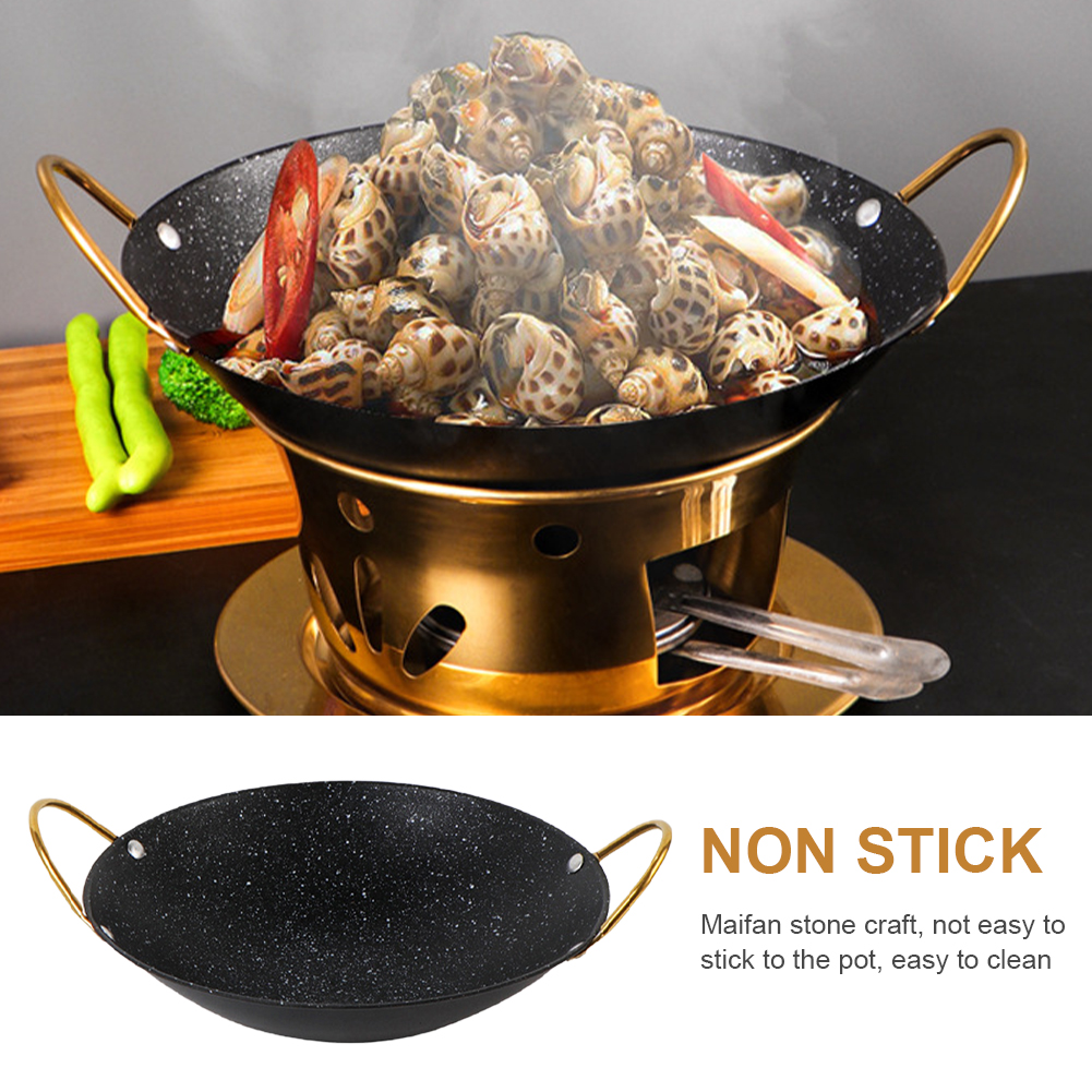 Keuken Non Stick Maifan Stone Bar Japanse Stijl Hotpot Zeevruchten Pot Spill-Proof Dry Wok Dubbele Oor Koken Multifunctionele