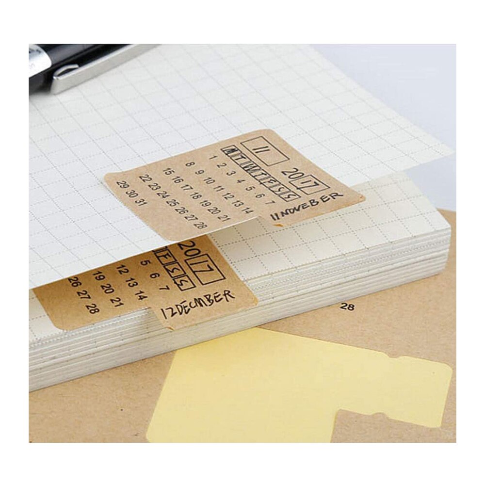 48PCS Calendars Stickers,Universal Handwriting Brown Kraft Paper Monthly Calendars Adhesive Labels for Appointment Planner Label