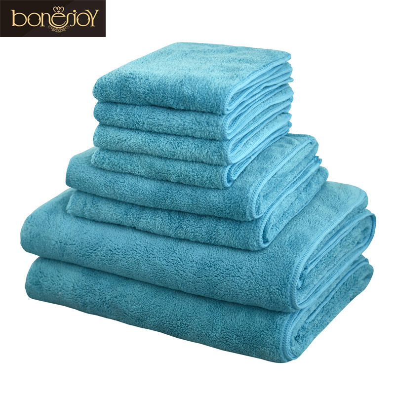 Bonenjoy 8 Stuks Microfiber Badhanddoek Sets Zachtheid Snel Droog Haar Toallas Blauw Gezicht Handdoek Set