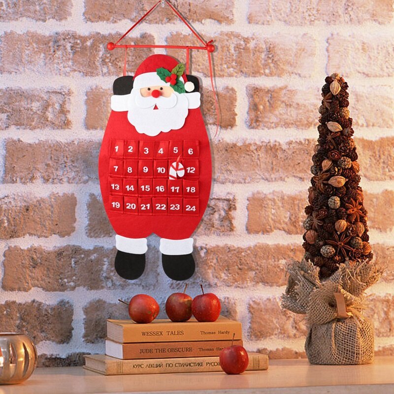 Santa Christmas Advent Calendar,3D Felt Hanging Advent Calendar Reusable Countdown to Christmas Calendar for Kids Christmas Deco