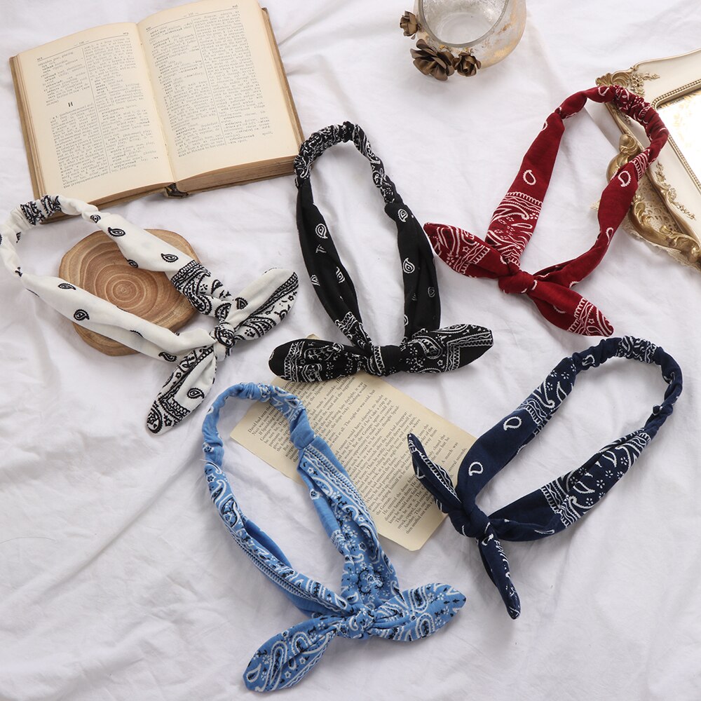 Buet pandebånd til kvinder elastisk ensfarvet turban hovedbind vintage kanin ører hårbånd damer knudet hoved wrap