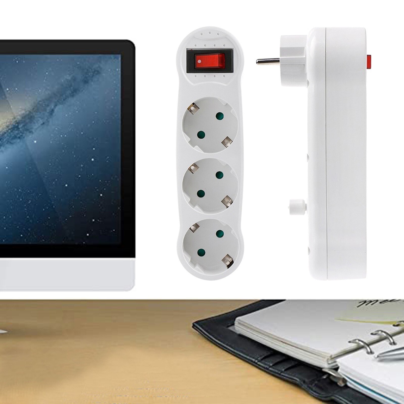 Adaptateur de chargeur mural, 3 prises, 2 prises rondes, 3 trous, avec interrupteur, prise de courant blanche, Standard européen,
