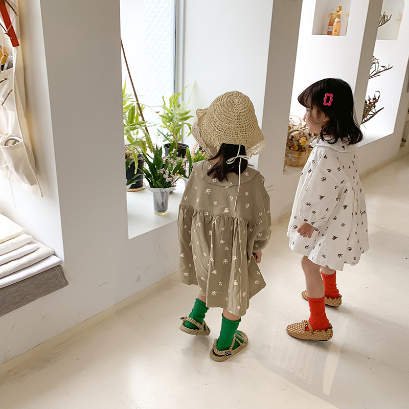 Spring Girls Floral Dress Kids Long Sleeve Cotton Dresses Girl Dress