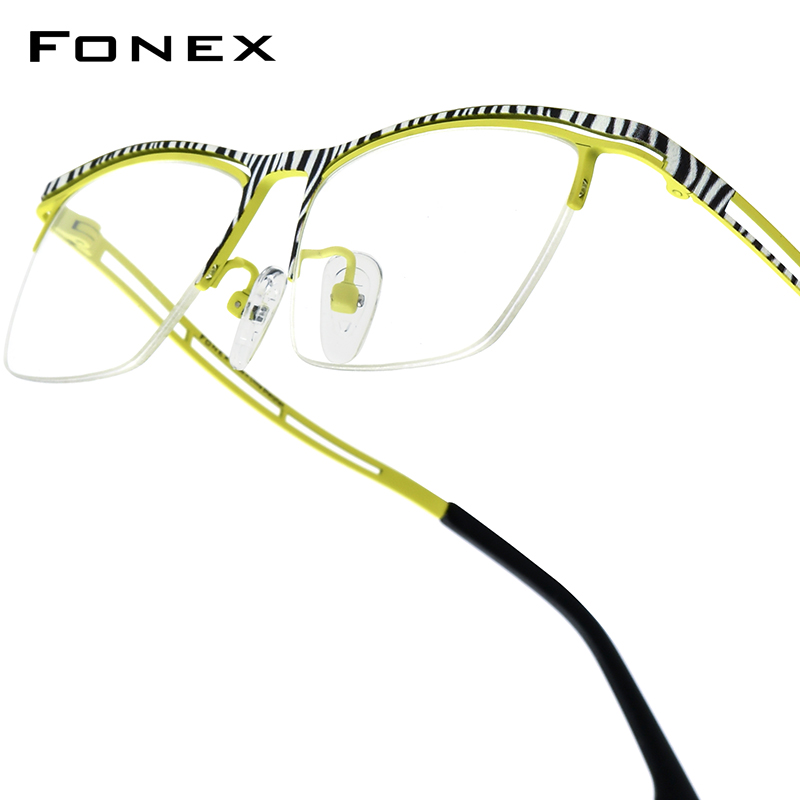 FONEX Titanium Brilmontuur Mannen 2025, Nieuw Merkontwerp Semi-Randloze Vierkante Brillen Halve Rand Japanse Ultralight Brillen 85890: YELLOW
