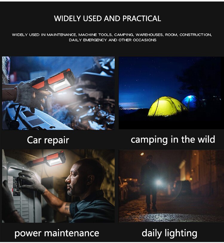 Potente luz de trabajo LED linterna magnética lámpara de Trabajo Portátil linterna de gancho USB recargable de reparación automática luz de trabajo impermeable