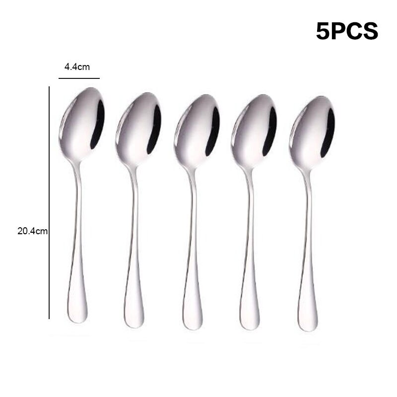 5PCS/Set Stainless Steel Spoons Mixing Scoops Coffee Stirring Spoon Buffet Serving Dessert Spoon Tableware Dinnerware Teaspoons: Size1