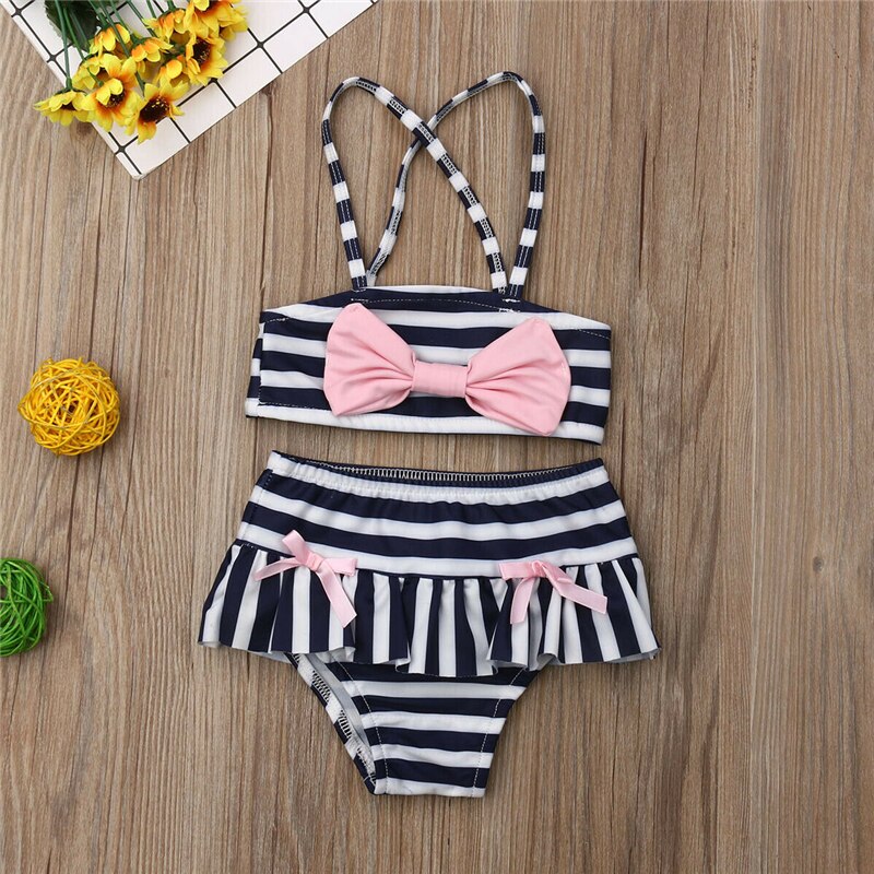 Swimwear Girls Bathing Suit Striped Two Piece Bikini Set Swimming Costume Kids Girls Beachwear Children Swimwear Bikini Infantil