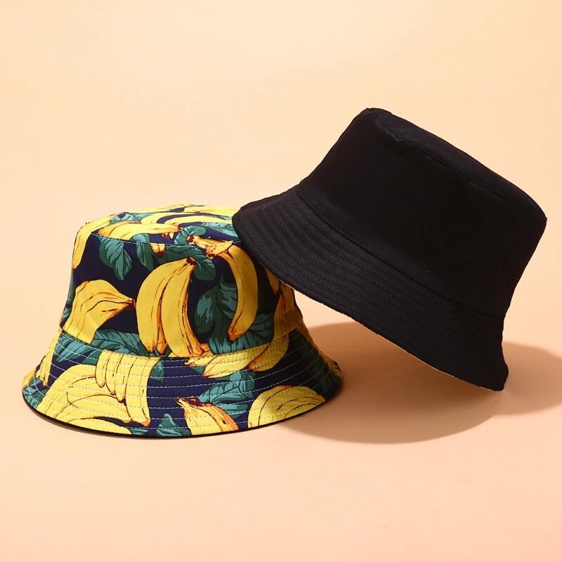 Avocado kapelusz typu Bucket kobiety męskie lato Panama kapelusz Hip-Hop czapki dwustronny nadruk z owocami banan arbuz plaża kapelusz rybaka