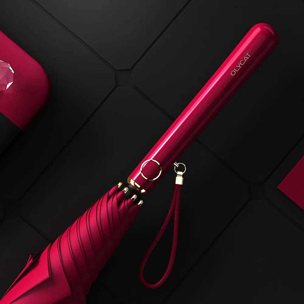 OLYCAT-paraguas de estilo coreano para mujer, sombrilla Simple Anti UV de mango largo, a prueba de viento, 8K, para viajes y Golf: Red
