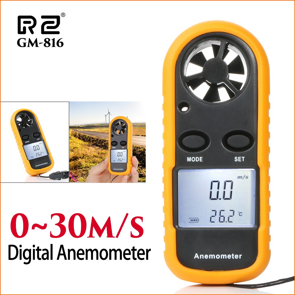RZ Velocità Strumenti di Misura Anemometro Lcd Digitale di Velocità del Vento metro Sensore Portatile 0-30m/s GM816 Anemometro di Velocità del Vento Metro: GM816