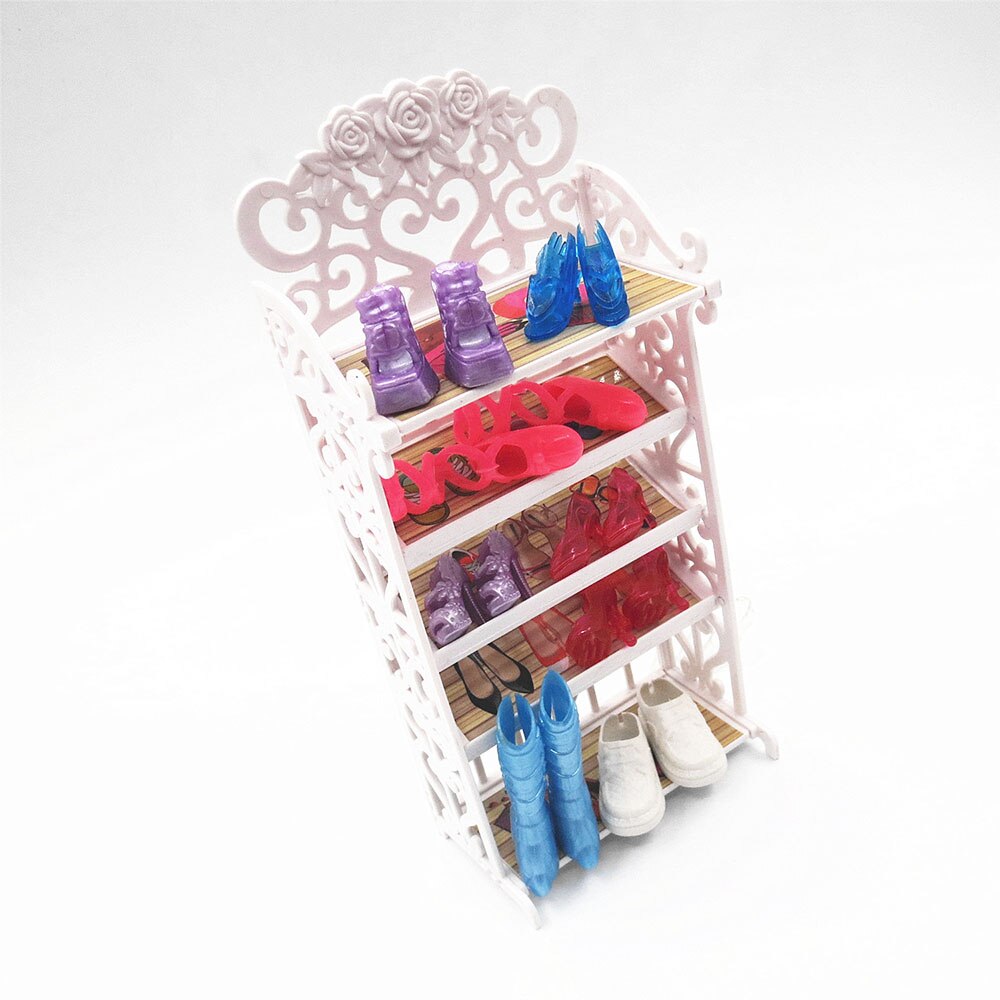 Citygirl White Plastic 5-layer Doll Shoes Rack Hollowed Shoe Shelt Playhouse Accessories