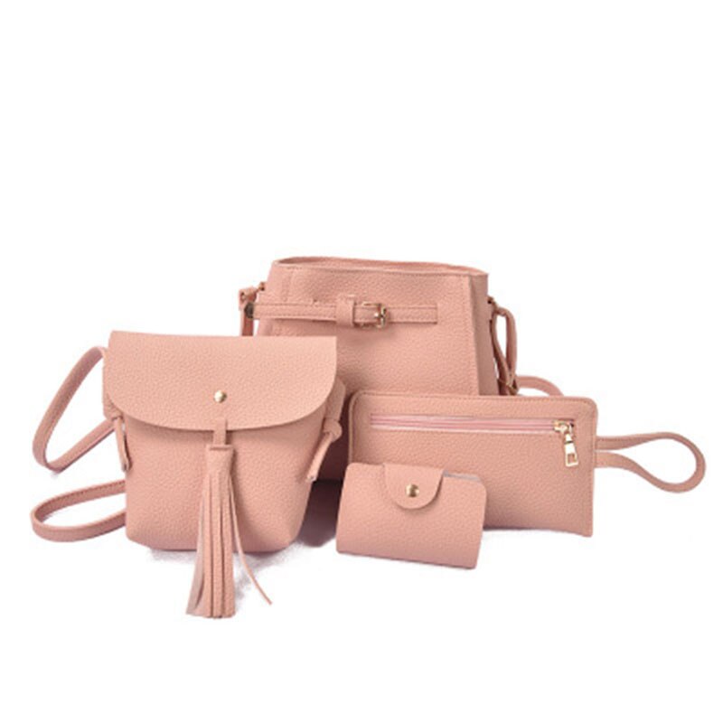 Koreaanse Emmer Kwastje Vrouwen Schoudertas Dames Messenger Handphone Purse Wilde Vier Stuk Moeder En Zoon Pakket: light pink