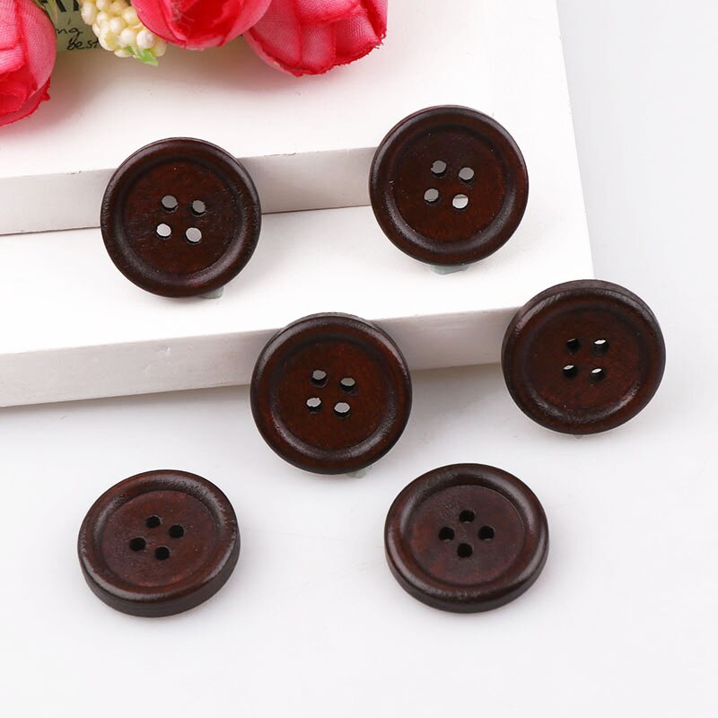 Naaien Accessoires Dark Koffie Houten Knopen Naaien Scrapbooking 4 Gaten Ronde Bruin 18Mm 50Pcs Voor Kleding