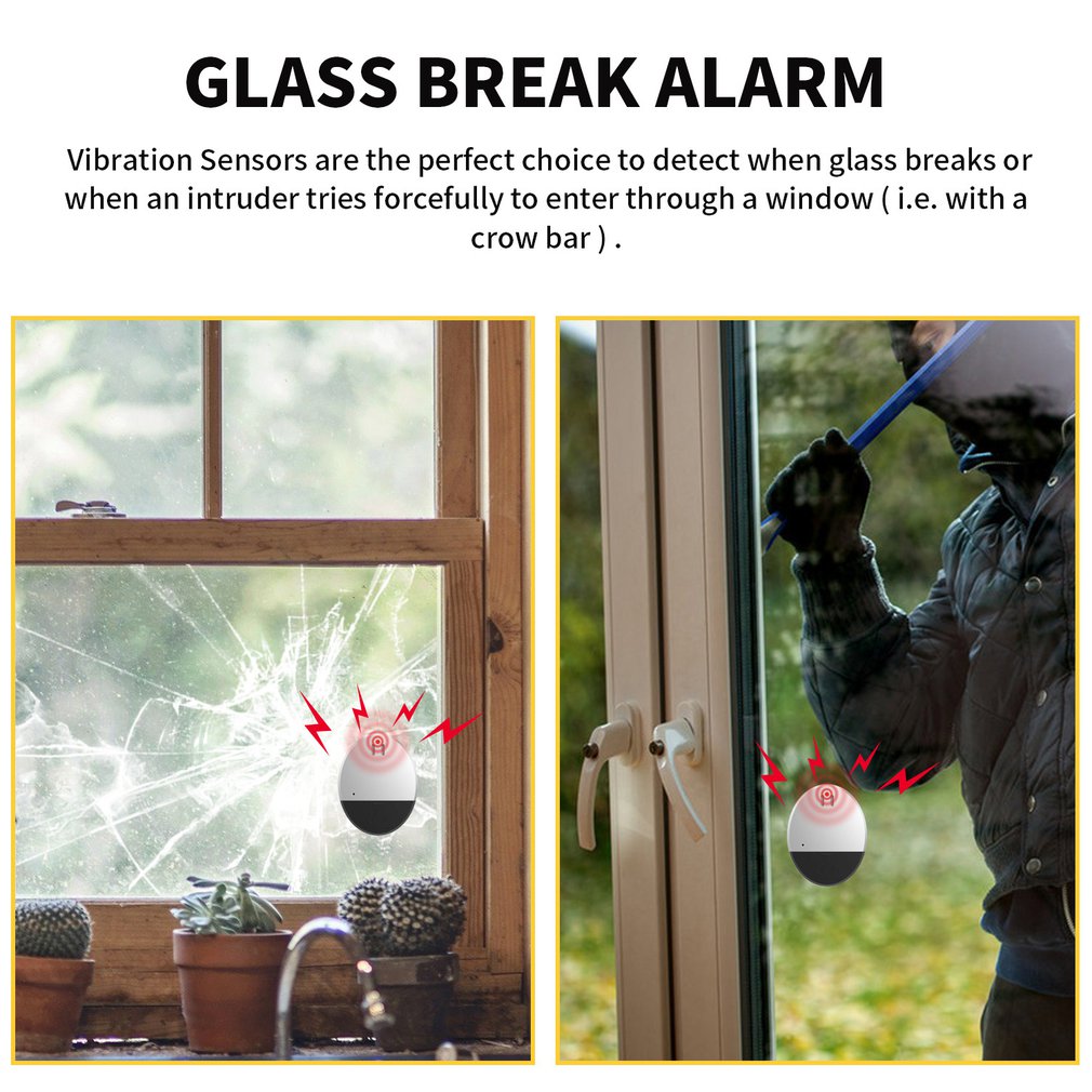 Sensore di vibrazione dell&#39;allarme antifurto senza fili contralto 100db per l&#39;allarme di sicurezza domestica dell&#39;allarme di vibrazione intelligente della porta/finestra