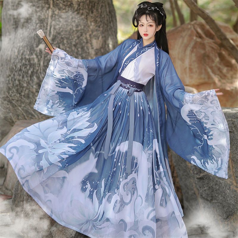 Hanfu original, 3 peças, traje chinês antigo, roupas femininas, trajes de dança tradicional hanfu, vestido de fada folclórica para formatura: S / Preto