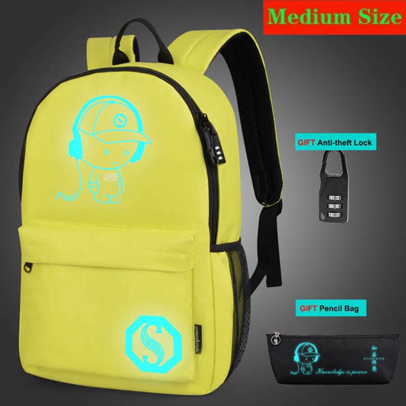 Anti-diefstal tas lichtgevende schooltassen voor jongens meisjes student school rugzak mochila met usb oplaadpoort slot schooltas: Stijl 5 middelgrote maat