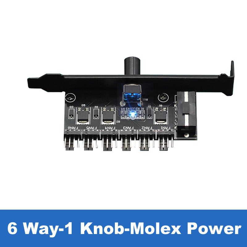 PCI Fan Speed Controller,12V Molex 4pin or SATA Powered 6 8 Fan Hub,PWM 4 pin CPU Radiator 3pin Case Cooler Temperature Control: 6CH 1 Control-Molex