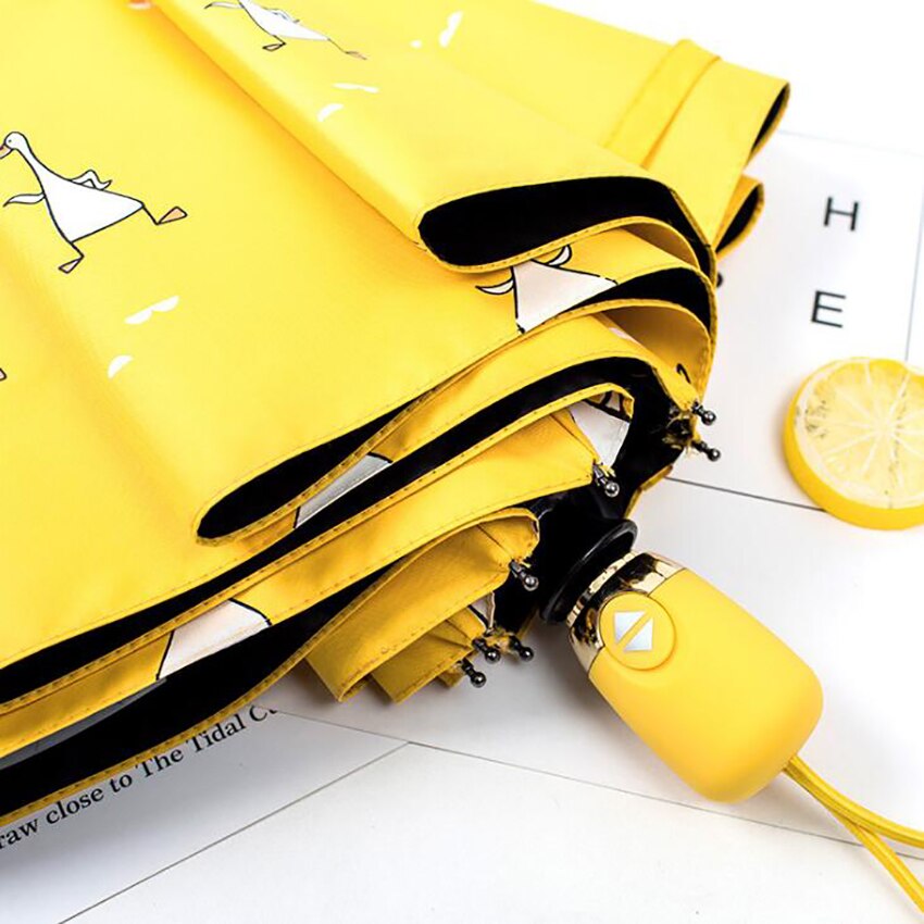 Yellow Cartoon Little Duck Travle Umbrella Auto Open & Close Portable Folding Sun Rain Umbrella Windproof Parasol for Adults Kid