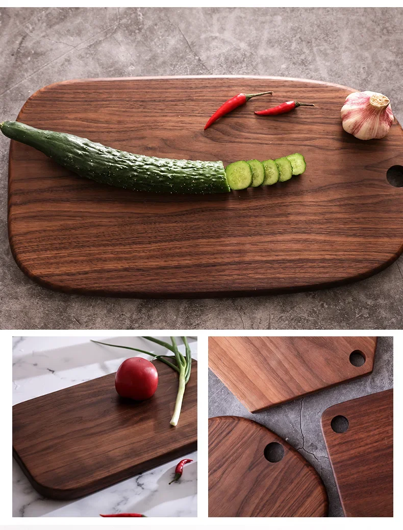 Planche à découper en bois massif, bois massif de cuisine en noyer noir, sans laque, avec planche à découper en bois