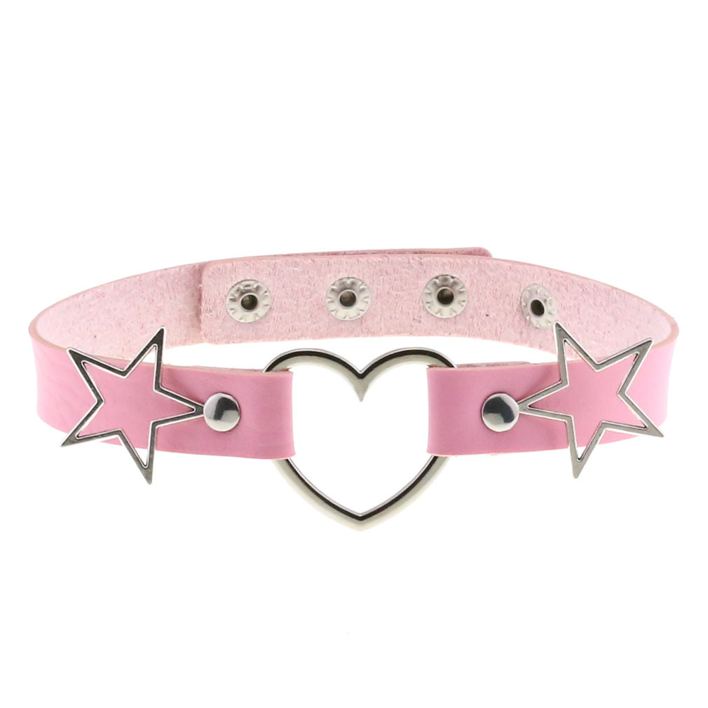 Goth Punk PU Leather Collar Choker Necklaces Women Harajuku Steampunk Rock Star Body Birthday Party Chocker Jewelry: Pink
