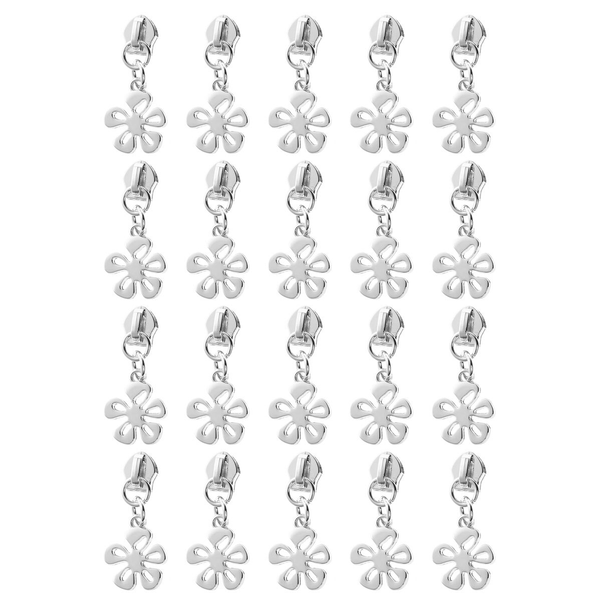 Ensemble de tirettes de fermeture éclair en métal 20 #5 en forme de fleur/cœur, tirettes de fermeture éclair décoratives, artisanat pour la réparation de vêtements de sacs de bagages à faire soi-même: Silver Flower