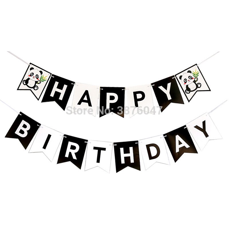 Panda happy birthday banners Kids cartoon panda party decorations black white birthday banners panda foil helium balloons