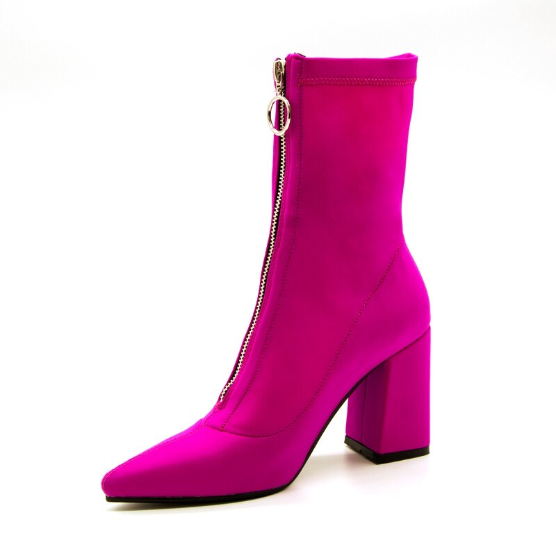 Botas de calcetín de tela elástica con punta en pico para Mujer, botines de tacón alto de aguja con cremallera, Otoño,: 8