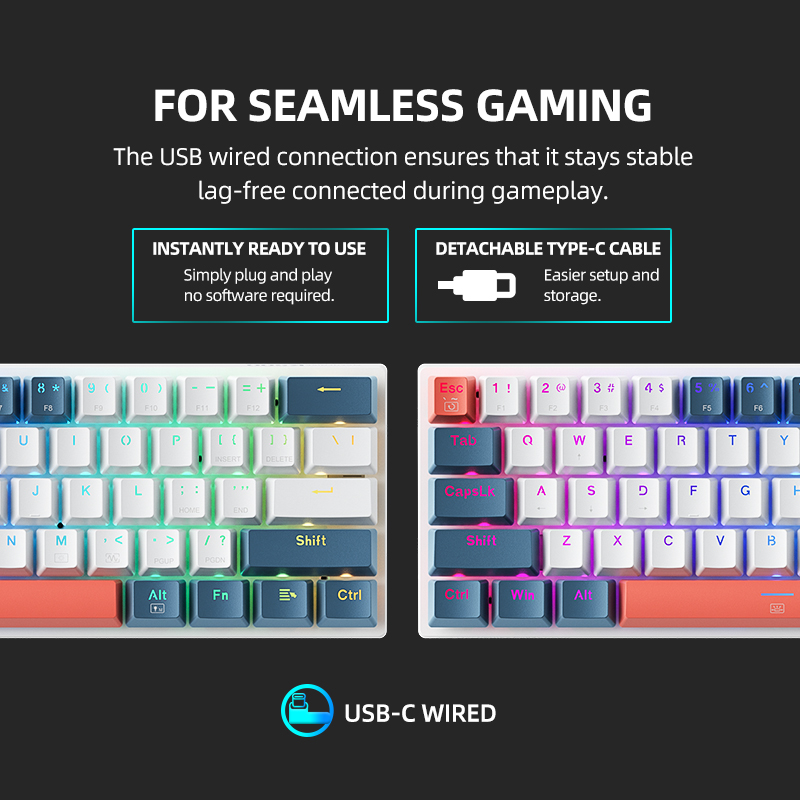 Machenike K500-B61 Mini klawiatura mechaniczna 60% Form Factor 61 klawiszy Klawiatura do gier Przewodowa pełna klawiatura z możliwością wymiany podczas pracy Podświetlana RGB
