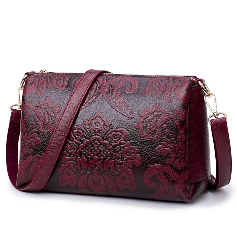 Drie-Layer Pocket Handtas Tassen Handtassen Vrouwen Bekende Merken Chinese Stijl Tasse Schoudertas Met Bloem Kleine Bakken Voor meisjes: RED WINE