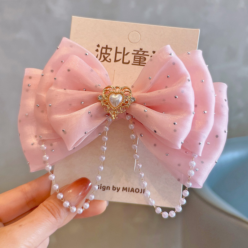 Prinses Rode Strik Meisje Haaraccessoires Schattig Parel Hoofd Haarspeld Meisje Roze Blauw Schattig Haarspeld Feest: GRIJS