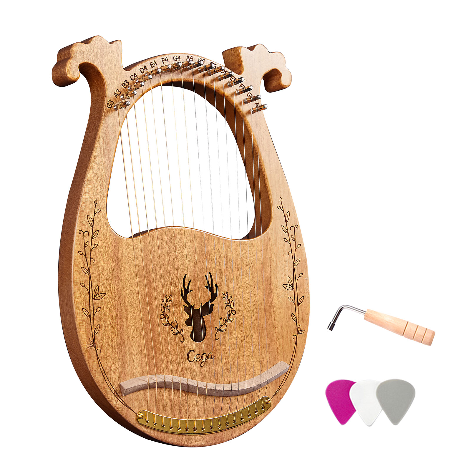 ARPA de Lira de madera de 16 cuerdas, instrumento de cuerda con llave de afinación, instrumento de cuerda, 3 uds.