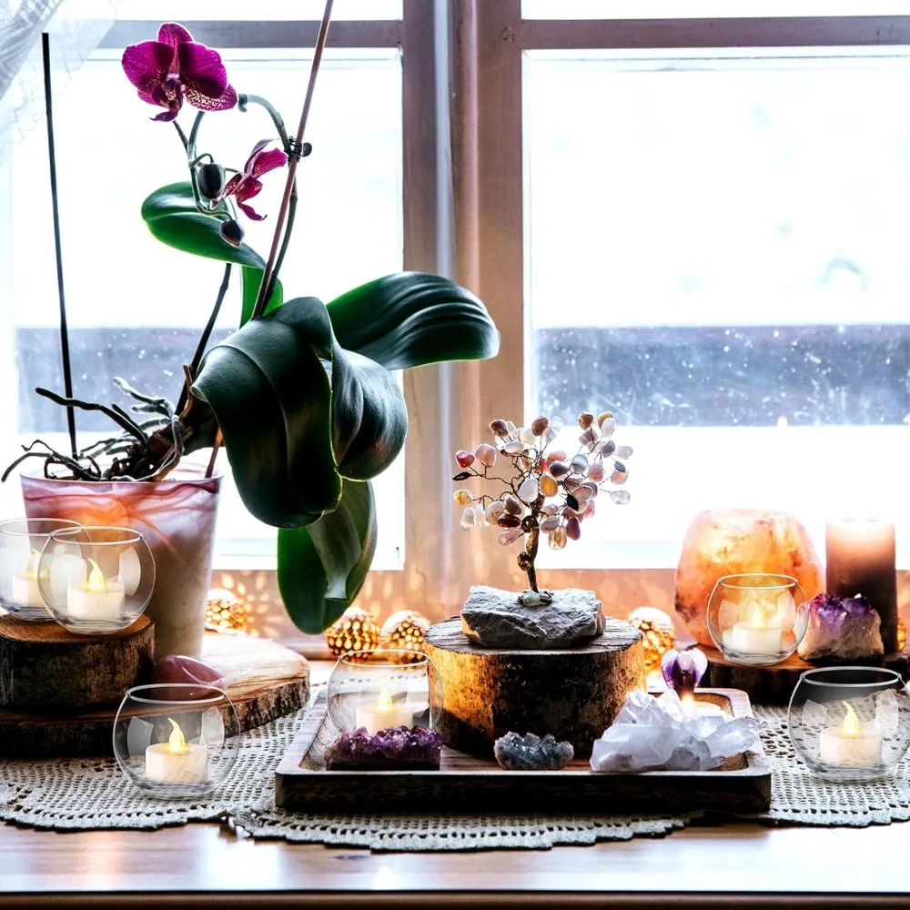 Candelabros votivos transparentes para centros de mesa, candelabros redondos de cristal a granel para decoración del hogar y bodas, 6/12 Uds.