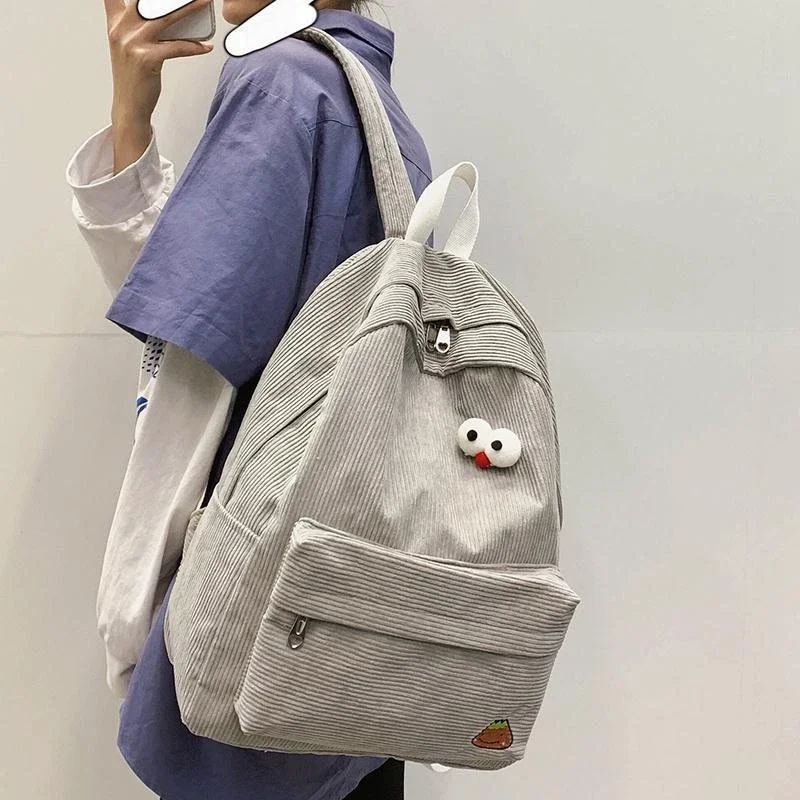 Sztruksowe plecaki o dużej pojemności Nastoletnie dziewczęta Tornister Uczeń szkoły średniej College Bookbag Klasyczne kobiety w stylu preppy