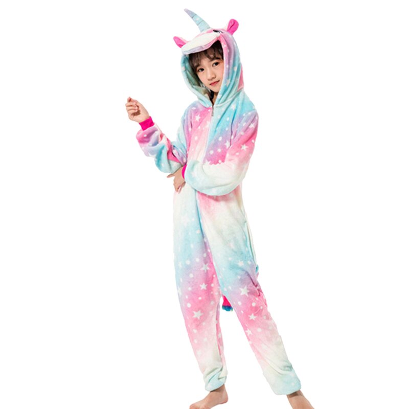 Jenter gutter vinter kigurumi stitch pyjamas enhjørning tegneserie anime onesies barn nattøy flanell varm jumpsuit barn pyjamas: 1 / 10